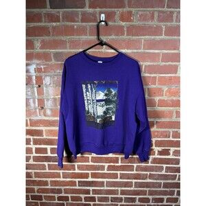Vintage 80s 90s Lake Placid NY Purple Crewneck Sweatshirt Adult Size Large